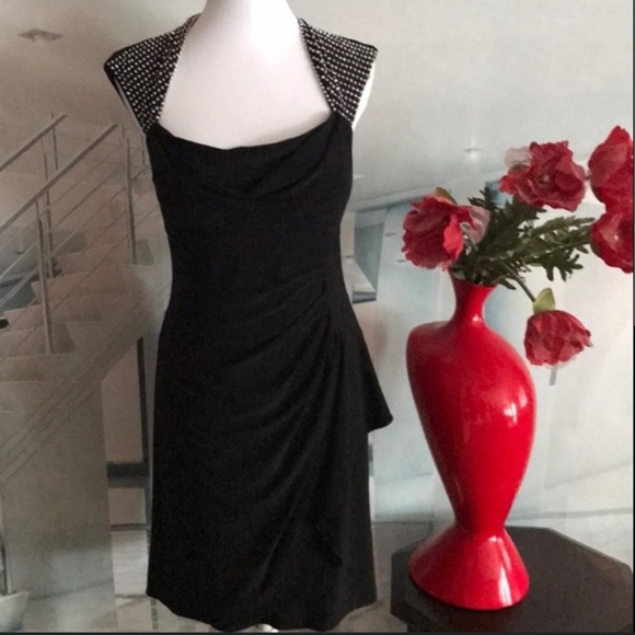 NWT Scarlett Black Cocktail Dress, Size 4, Silver Rhinestone Accents on Sleeves - Picture 1 of 12